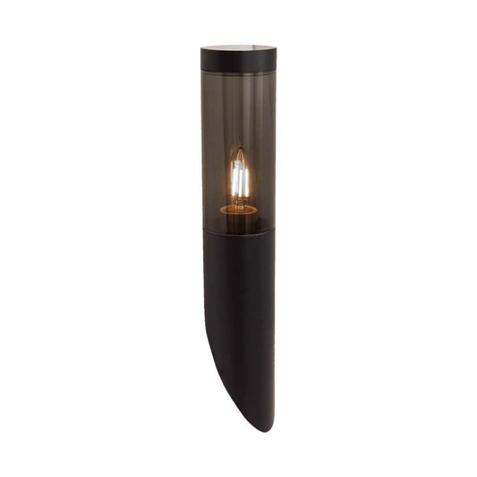 Bollard Garden Light Fitting E27 (76mmx365x236mm) Smoke Plastic/SS Black Body IP44