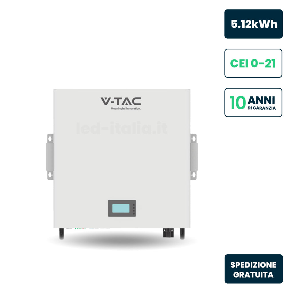 Batteria Accumulo LV 5.12kWh LFP 51.2V 100Ah 100A BMS Bianca CEI 0-21