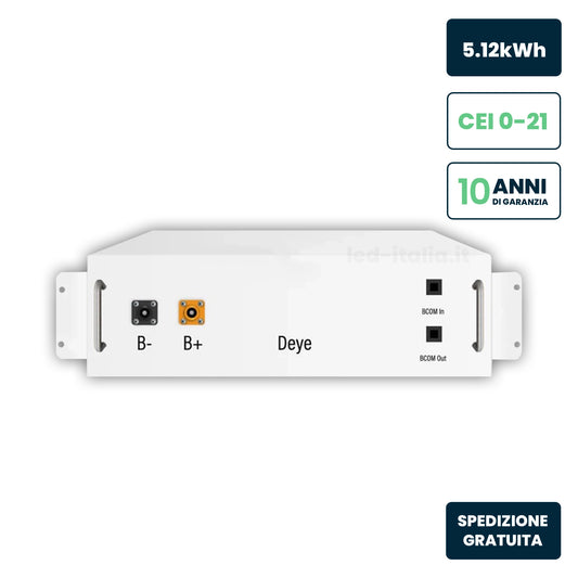 Batteria Accumulo HV Rack Deye 5.12kWh LFP 51.2V 100Ah 125A Bianca CEI 0-21