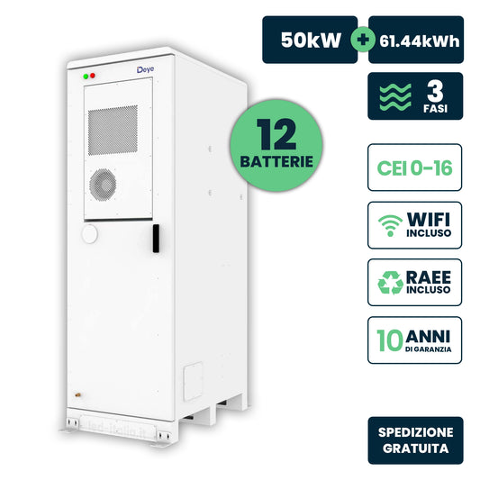 Armadio Accumulo HV Deye 61.44kWh LFP 51.2V 100Ah 150A Bianco CEI 0-21 IP55