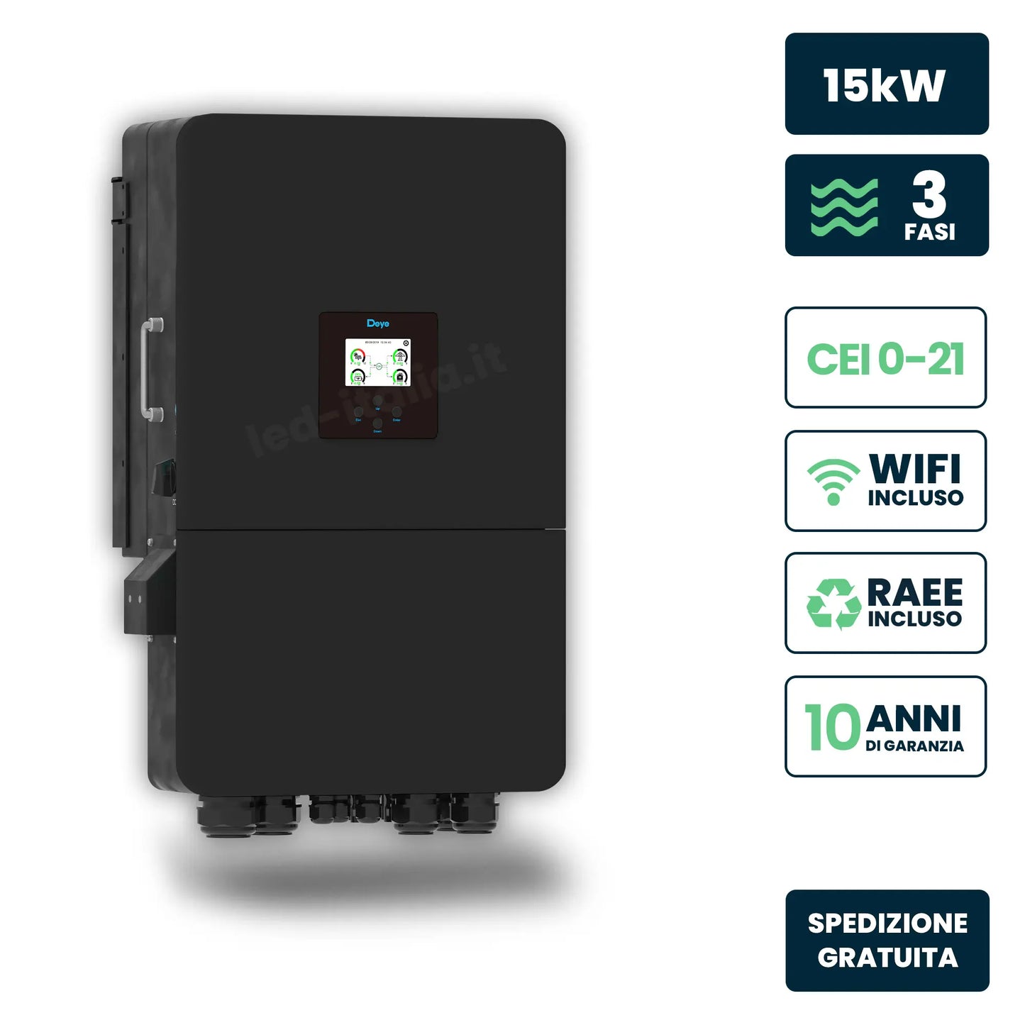 Inverter Ibrido Trifase LV Deye 15kW WiFi CEI 0-21 Nero IP65