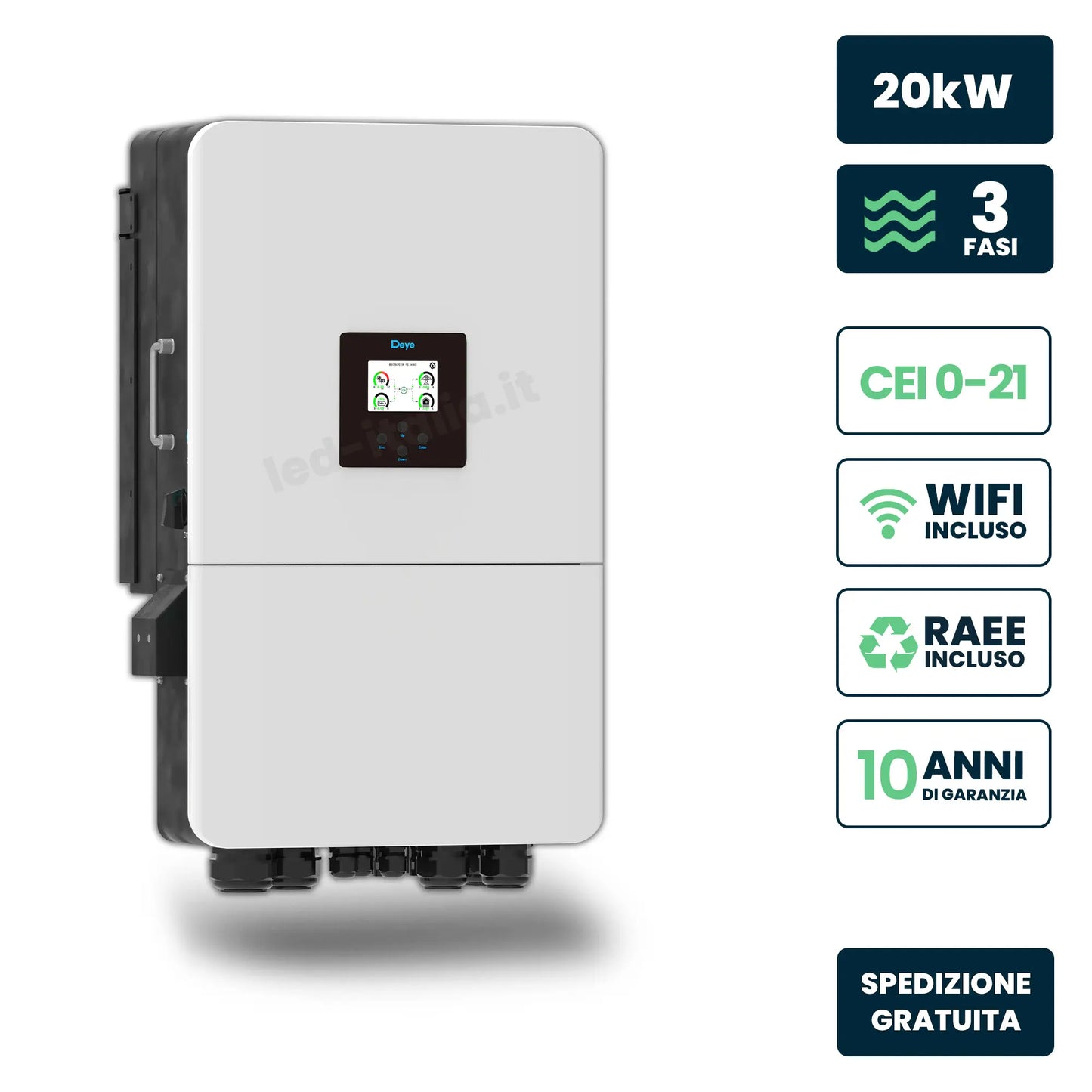 Inverter Ibrido Trifase LV Deye 20kW WiFi CEI 0-21 Bianco IP65
