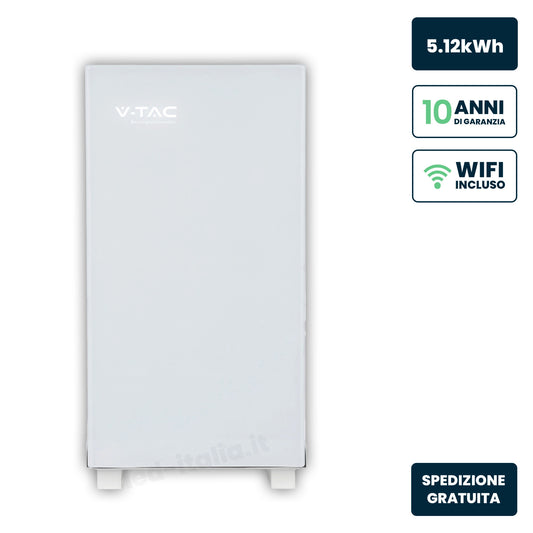 Batteria Accumulo LV 5.12kWh LFP 51.2V 100Ah 100A WiFi BMS Bianca CEI 0-21