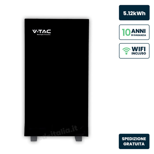 Batteria Accumulo LV 5.12kWh LFP 51.2V 100Ah 100A WiFi BMS Nera CEI 0-21