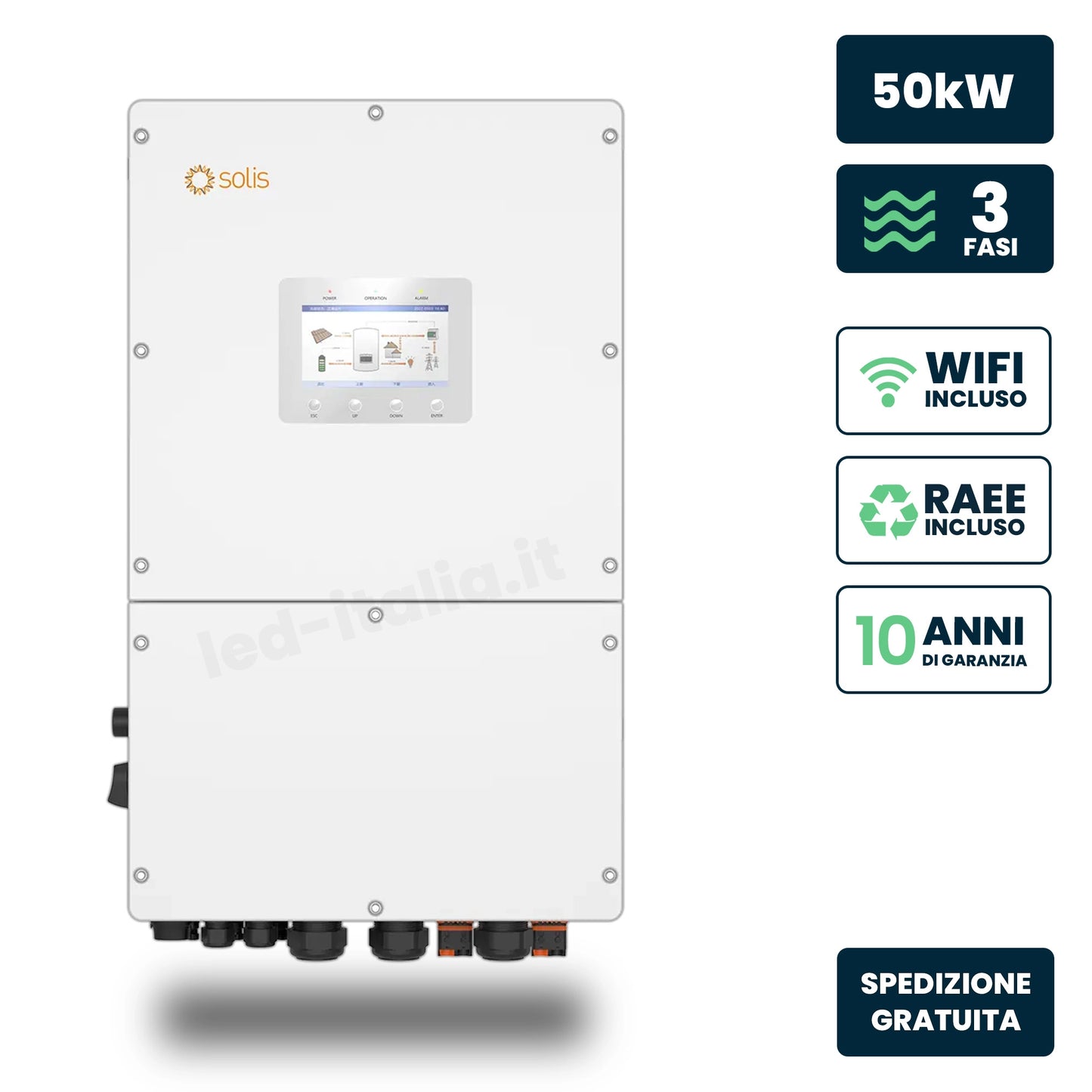 Inverter Ibrido Trifase HV Solis 50kW WiFi CEI 0-21 Bianco IP66