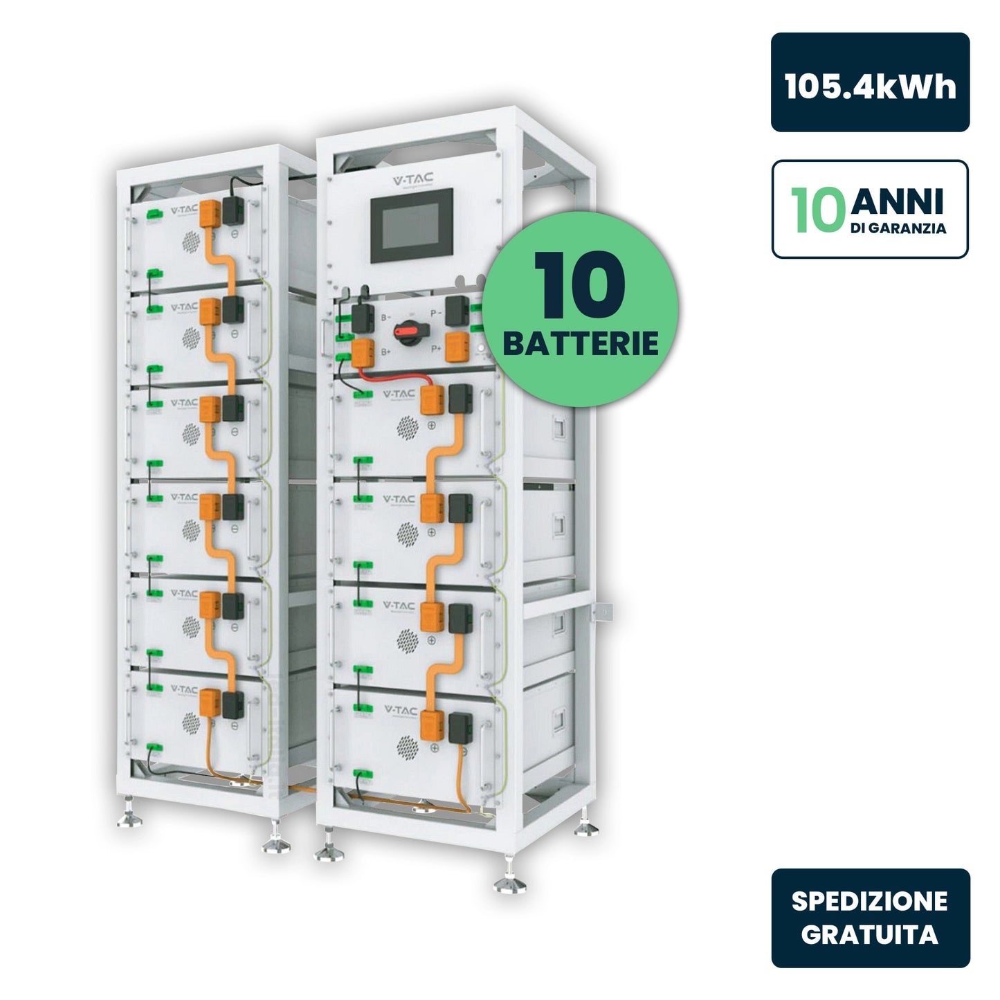 Kit Rack Accumulo HV 105.4kWh LFP 512V 206Ah 100A BMS Bianco