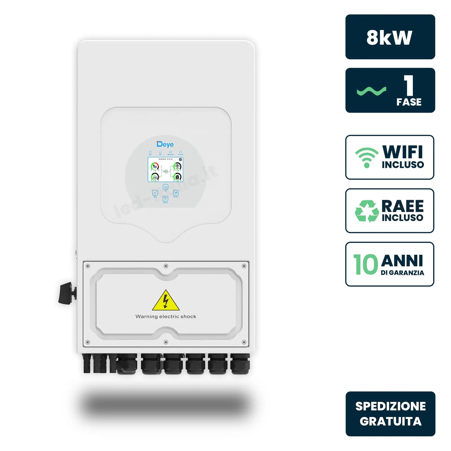 Inverter Ibrido Monofase LV Deye 8kW WiFi CEI 0-21 Bianco IP65