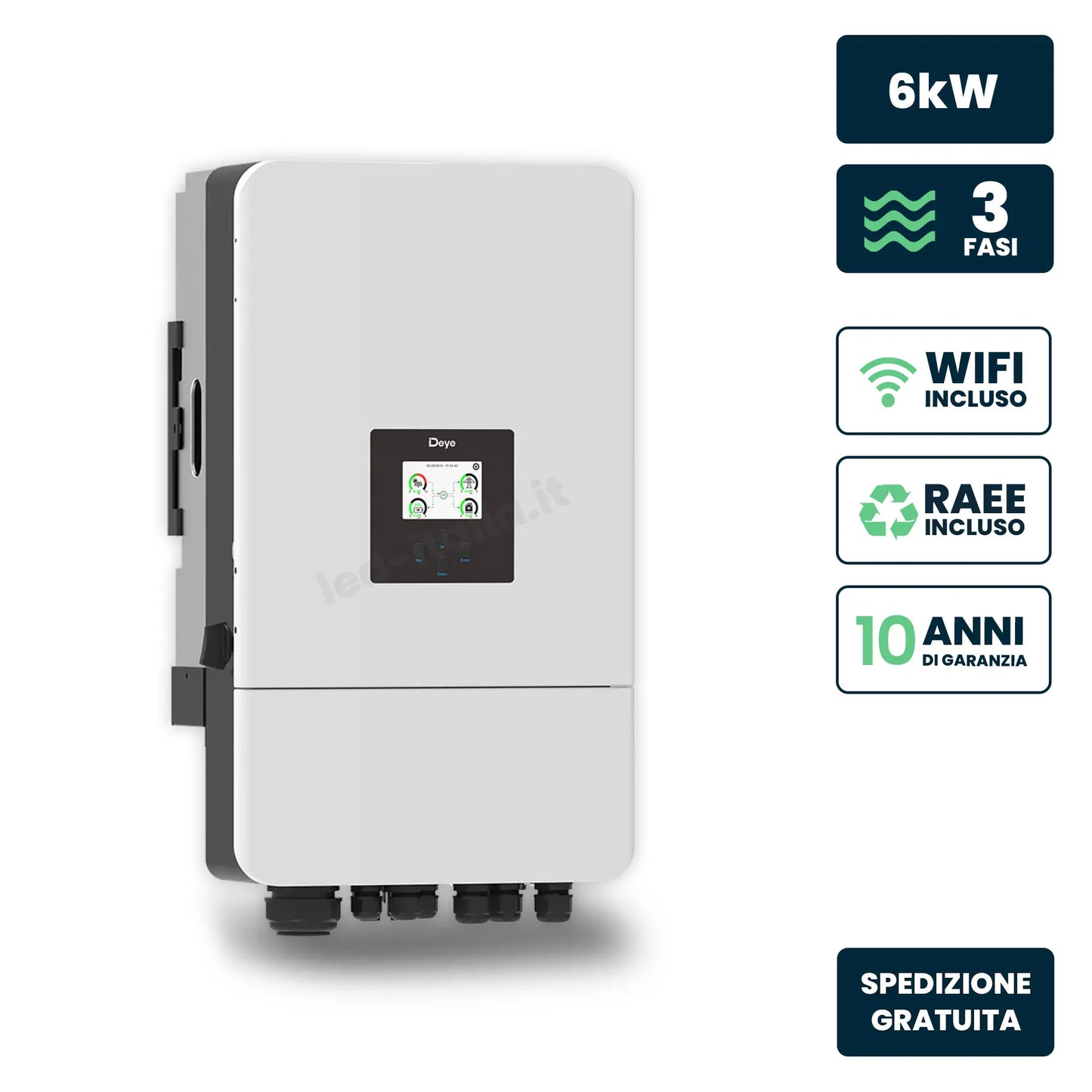 Inverter Ibrido Trifase LV Deye 6kW WiFi CEI 0-21 Bianco IP65