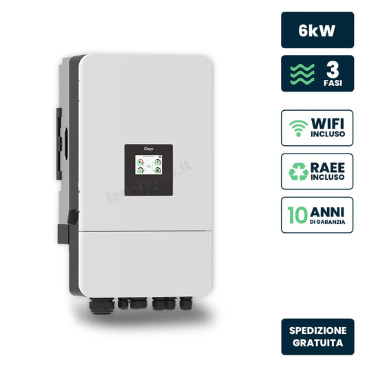 Inverter Ibrido Trifase LV Deye 6kW WiFi CEI 0-21 Bianco IP65