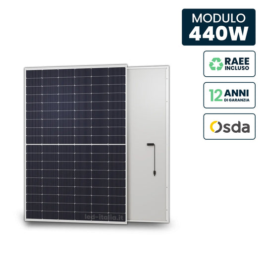 Pannello Solare Fotovoltaico Modulo 440W OSDA Solar TIER-1 Monocristallino N-Type TOPCon Silver Frame IP67/IP68 1722x1134x30mm