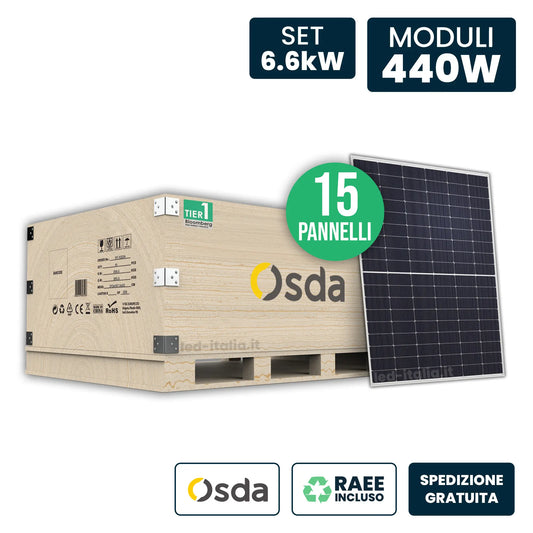 Set 6kW con 15 Pannelli Solari 440W OSDA TIER-1 N-Type TOPCon Silver Frame 1722x1134x30mm