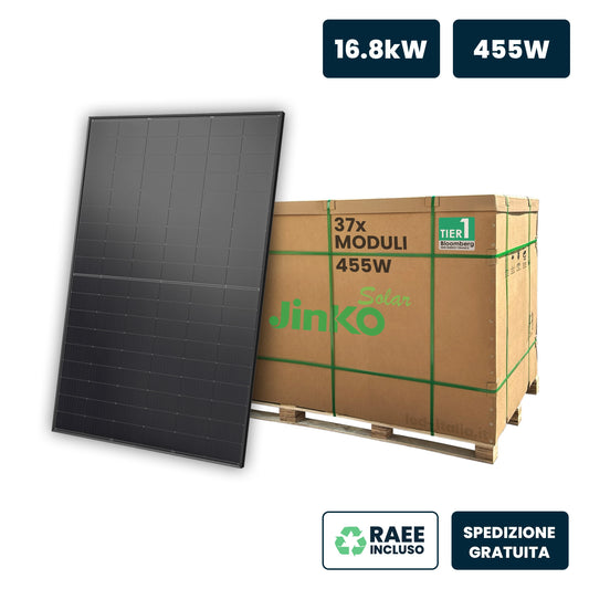 Bancale 16kW con 37 Pannelli Solari 455W JINKO TOPCon Black 1762x1134x30mm