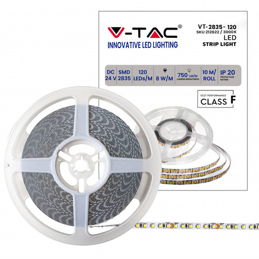 LED Strip SMD2835 8W/m 10m 120 LED/m 3000K 24V IP20 8mm