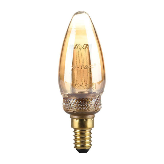 2W LED Art Filament Candle Bulb Amber Glass 1800K E14