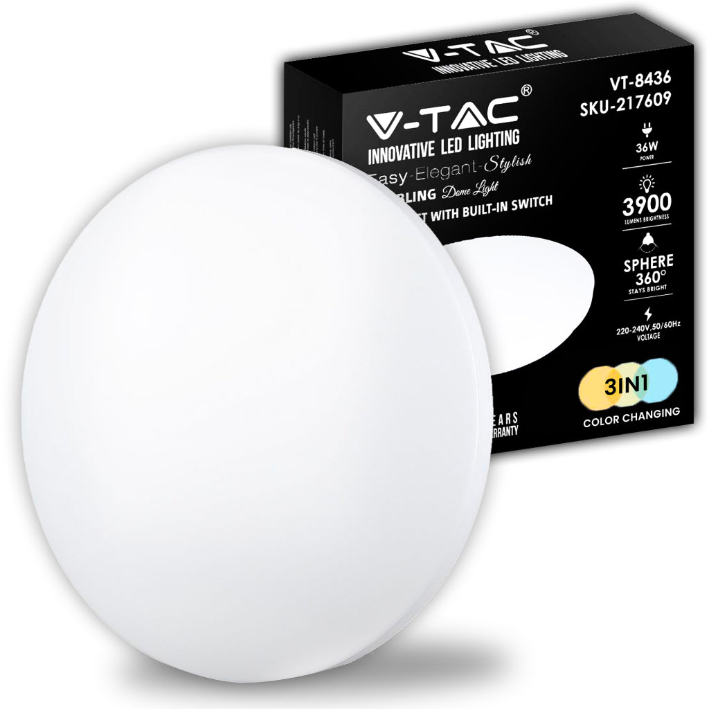 36W LED Dome Light 450mm with Milky Cover CCT:3In1 Round