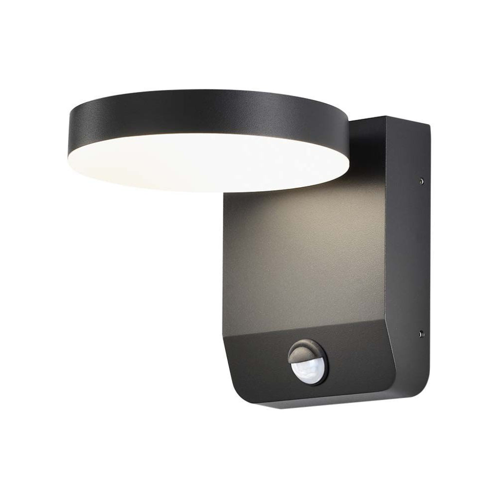 17W LED Wall Light with Sensor 4000K Black Body Round IP65