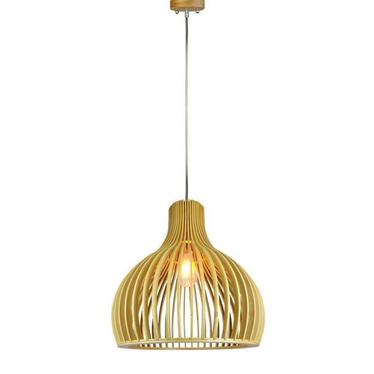Wooden Pendant Light with Chrome Decorative Cap + Canopy + Lampshade Cone Cave D450*H450mm