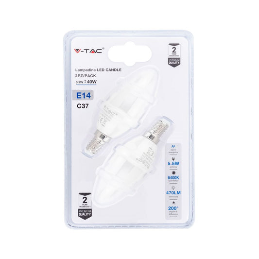 LED Bulb - 5.5W E14 Candle 6400K (Blister 2 pezzi)