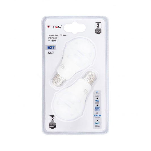 LED Bulb - 9W E27 A60 Changing Color 3000K/4000K/6400K (Blister 2 Pezzi)