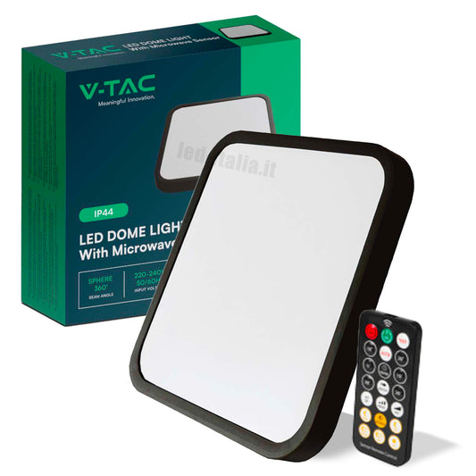 18W LED Dome Light Square Microwave Sensor Black Frame 4000K IP44