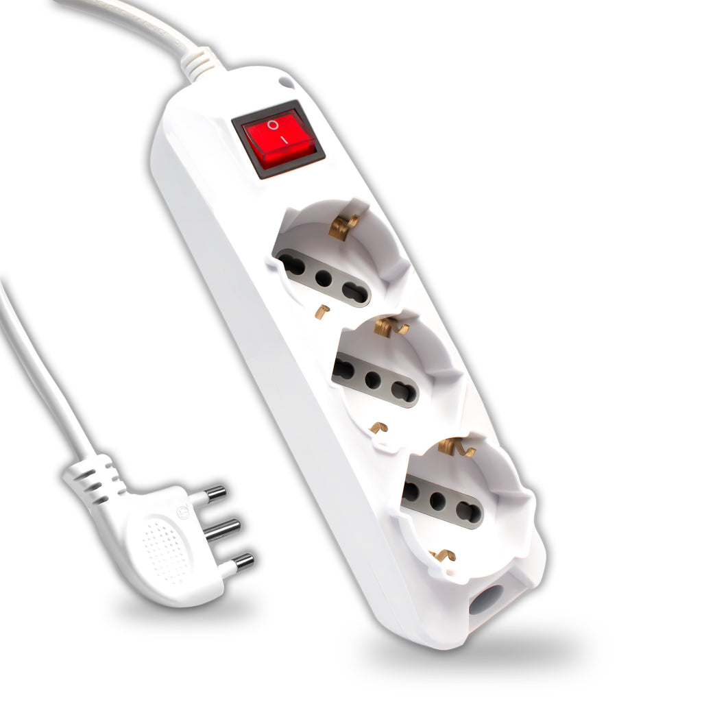 Multipresa con 3 Prese 10/16A 2P+T Bipasso/Schuko 45° e Interruttore Generale Luminoso e Cavo 1,5m Spina 16A 2P+T Colore Bianco
