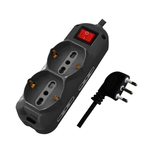 Multipresa con Cavo 1,5m e 6x Prese 10/16A (4x Laterali Bipasso + 2x Frontale Bipasso/Schuko), Spina 16A e Interruttore Colore Nero
