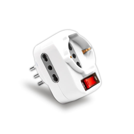 Adapttatore Rotante , Spina 10A 2 Prese 2P+T 10/16A Bipasso+ 1 presa Bipasso/Schuko Con Protezione De Sovraccarico Max:1500W