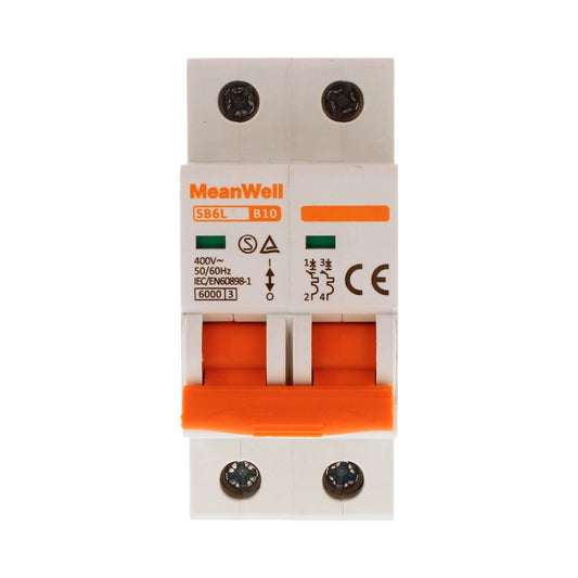 Interruttore Magnetetermico MeanWell Curva B 2P 2M 6kA B10A AC 400V IP20 IEC6FRGR0898