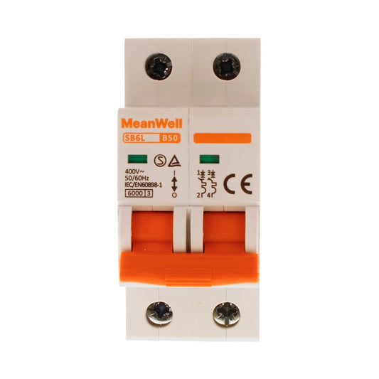 Interruttore Magnetetermico MeanWell Curva B 2P 2M 6kA B50A AC 400V IP20 IEC60898