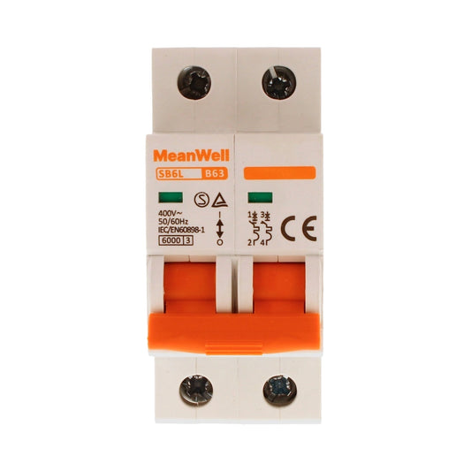Interruttore Magnetetermico MeanWell Curva B 2P 2M 6kA B63A AC 400V IP20 IEC60898