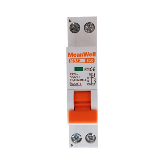 Interruttore Magnetetermico MeanWell Curva B 1 Polo+Neutro 1M 6kA B10A AC 230V IP20 IEC60898