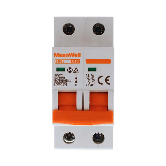 Interruttore Magnetetermico MeanWell Curva C 2P 2M 6kA C10A AC 400V IP20 IEC60898