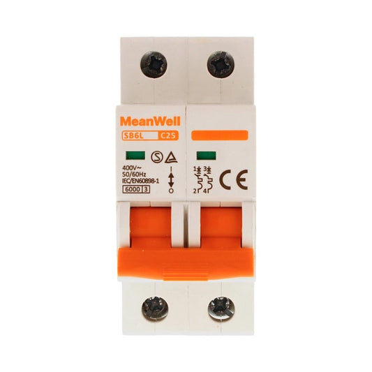 Interruttore Magnetetermico MeanWell Curva C 2P 2M 6kA C25A AC 400V IP20 IEC60898