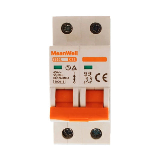 Interruttore Magnetetermico MeanWell Curva C 2P 2M 6kA C32A AC 400V IP20 IEC60898