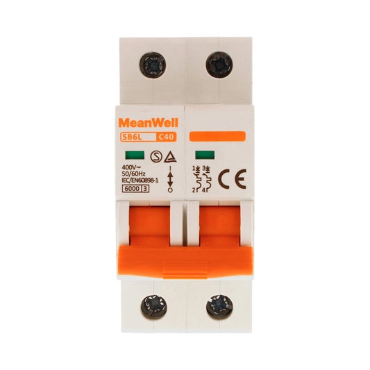 Interruttore Magnetetermico MeanWell Curva C 2P 2M 6kA C40A AC 400V IP20 IEC60898