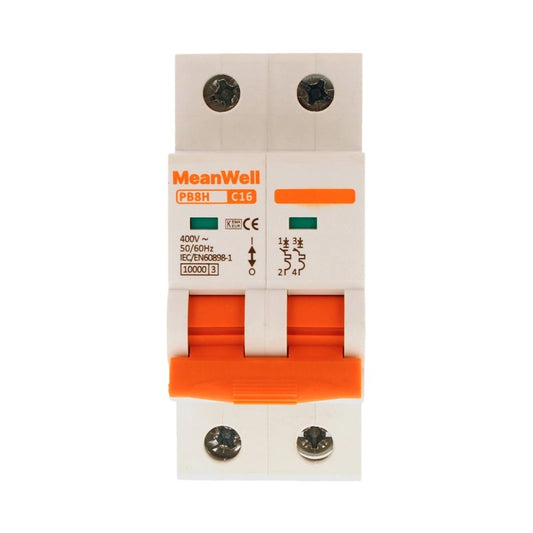 Interruttore Magnetetermico MeanWell Curva C 2P 2M 10kA C16A AC 400V IP20 IEC60898