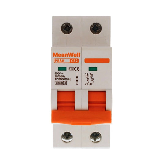 Interruttore Magnetetermico MeanWell Curva C 2P 2M 10kA C32A AC 400V IP20 IEC60898