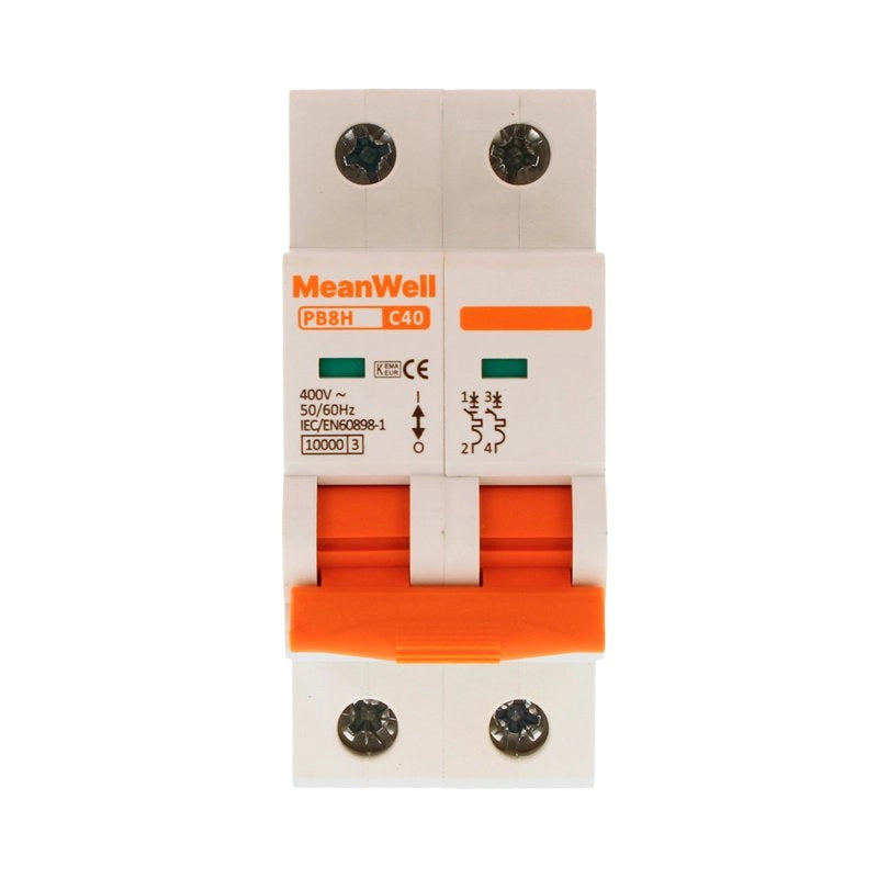 Interruttore Magnetetermico MeanWell Curva C 2P 2M 10kA C40A AC 400V IP20 IEC60898
