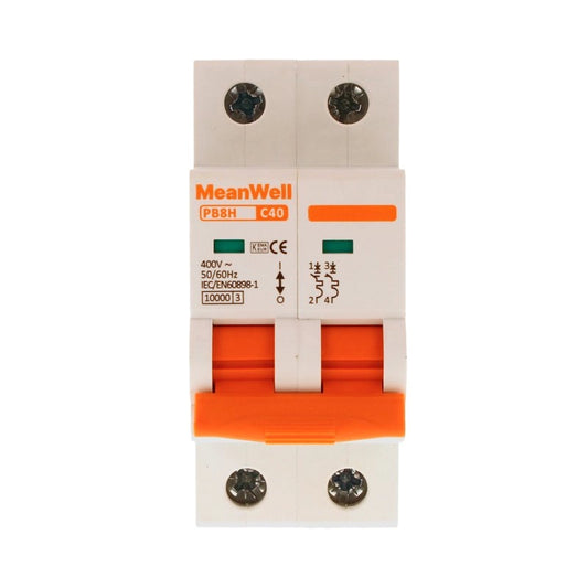 Interruttore Magnetetermico MeanWell Curva C 2P 2M 10kA C40A AC 400V IP20 IEC60898