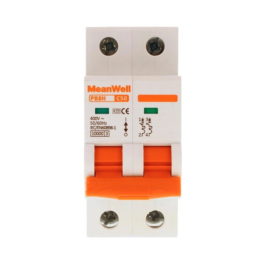 Interruttore Magnetetermico MeanWell Curva C 2P 2M 10kA C50A AC 400V IP20 IEC60898