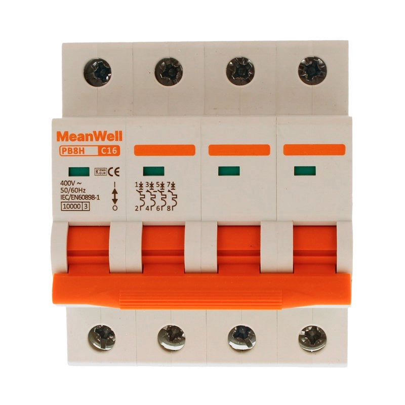 Interruttore Magnetetermico MeanWell Curva C 4P 4M 10kA C16A AC 400V IP20 IEC60898