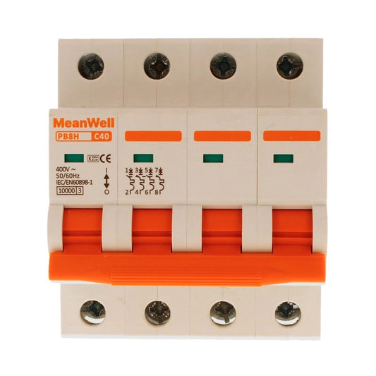 Interruttore Magnetetermico MeanWell Curva C 4P 4M 10kA C40A AC 400V IP20 IEC60898