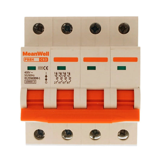 Interruttore Magnetetermico MeanWell Curva C 4P 4M 10kA C63A AC 400V IP20 IEC60898