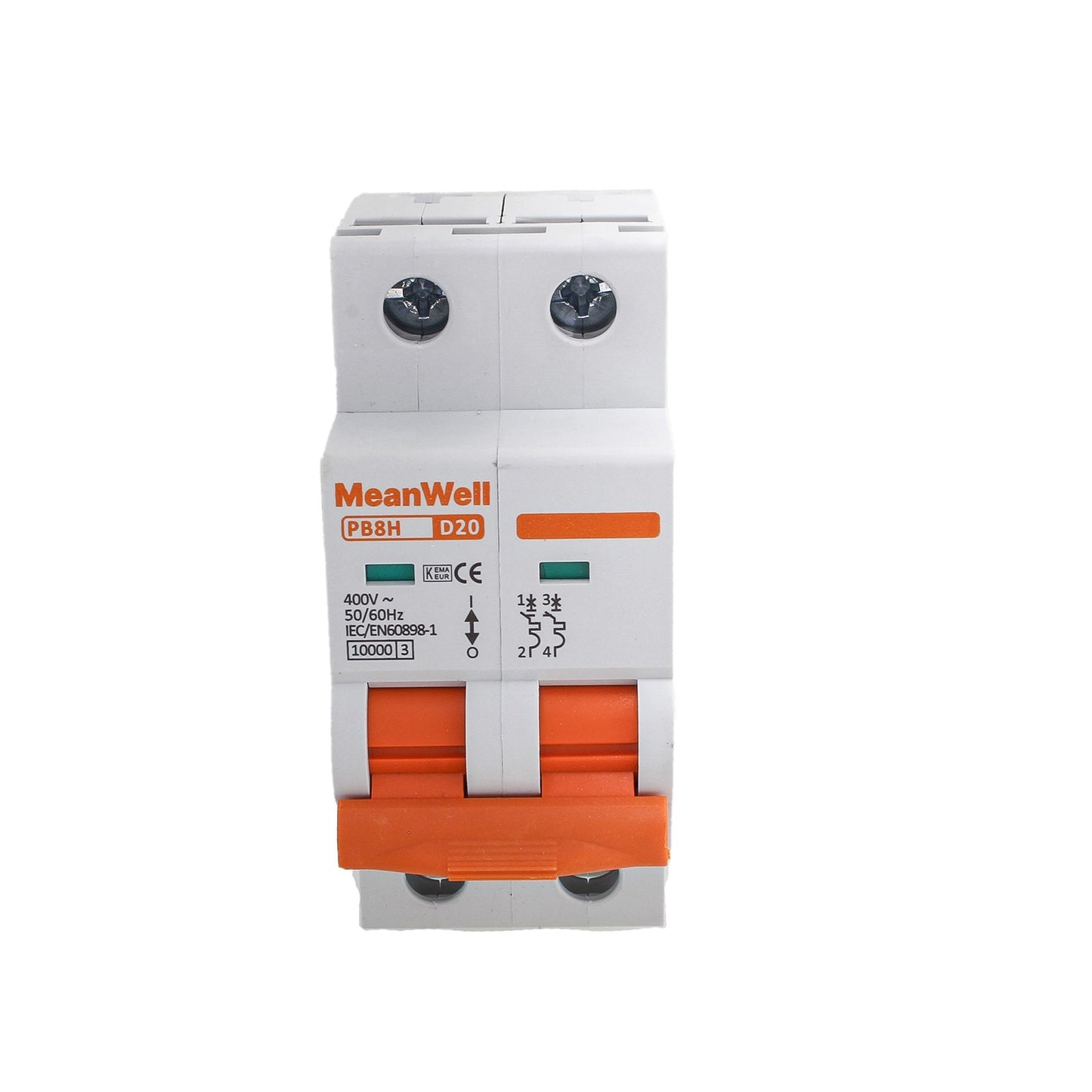 Interruttore Magnetotermico MeanWell Curva D 2P 2M 1kA D20A AC 400V IP20 IEC60898-1
