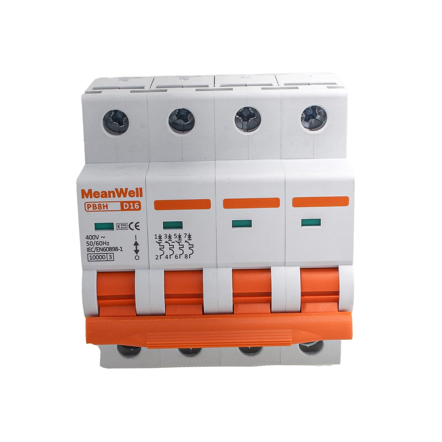 Interruttore Magnetotermico MeanWell Curva D 4P 4M 1kA D16A AC 400V IP20 IEC60898-1