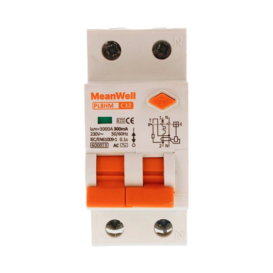Magnetotermico Differenziale MeanWell Tipo AC Curva C 1P+N 2M 6kA C32A 230V