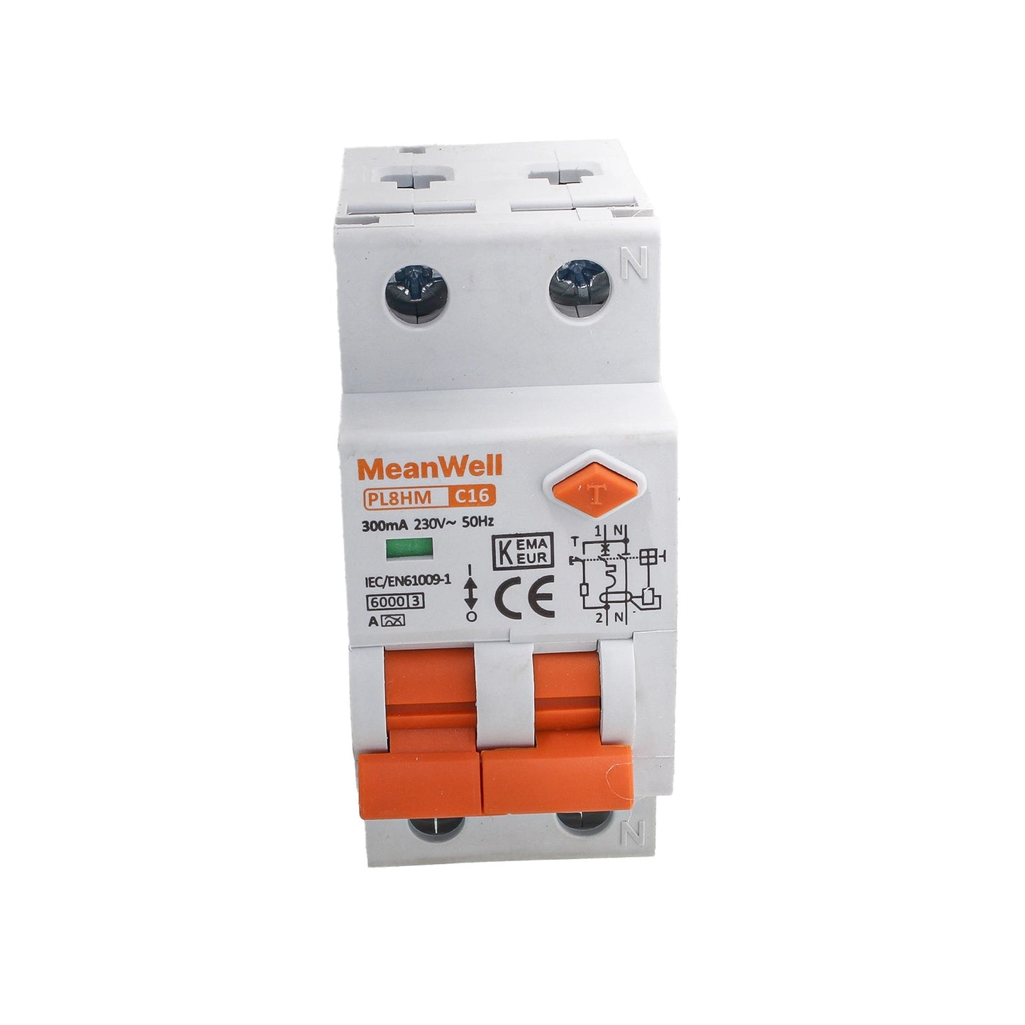 Interruttore Magnetotermico Differenziale Doppia Leva Tipo A Curva C 1P+N 2M 6kA 300mA C16A AC 230V IP20 IEC61009-1