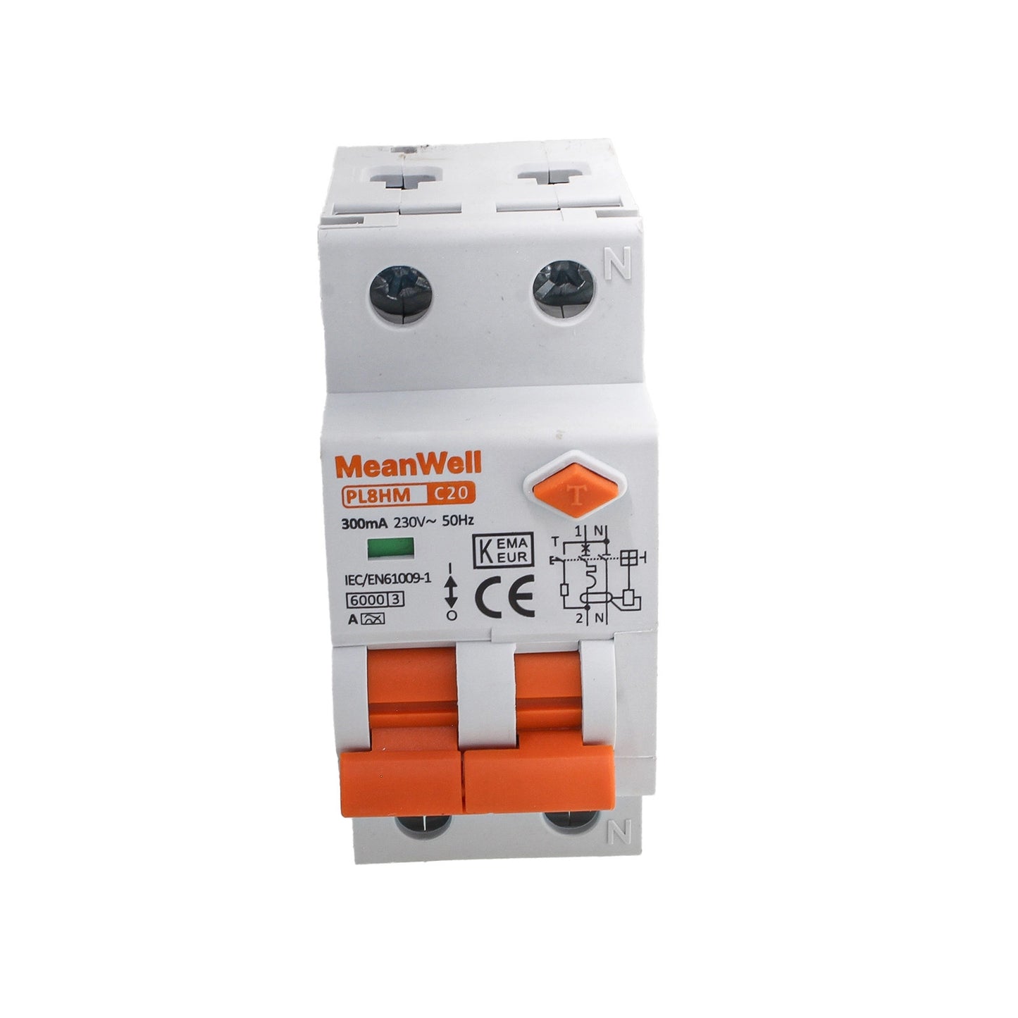Interruttore Magnetotermico Differenziale Doppia Leva Tipo A Curva C 1P+N 2M 6kA 300mA C20A AC 230V IP20 IEC61009-1