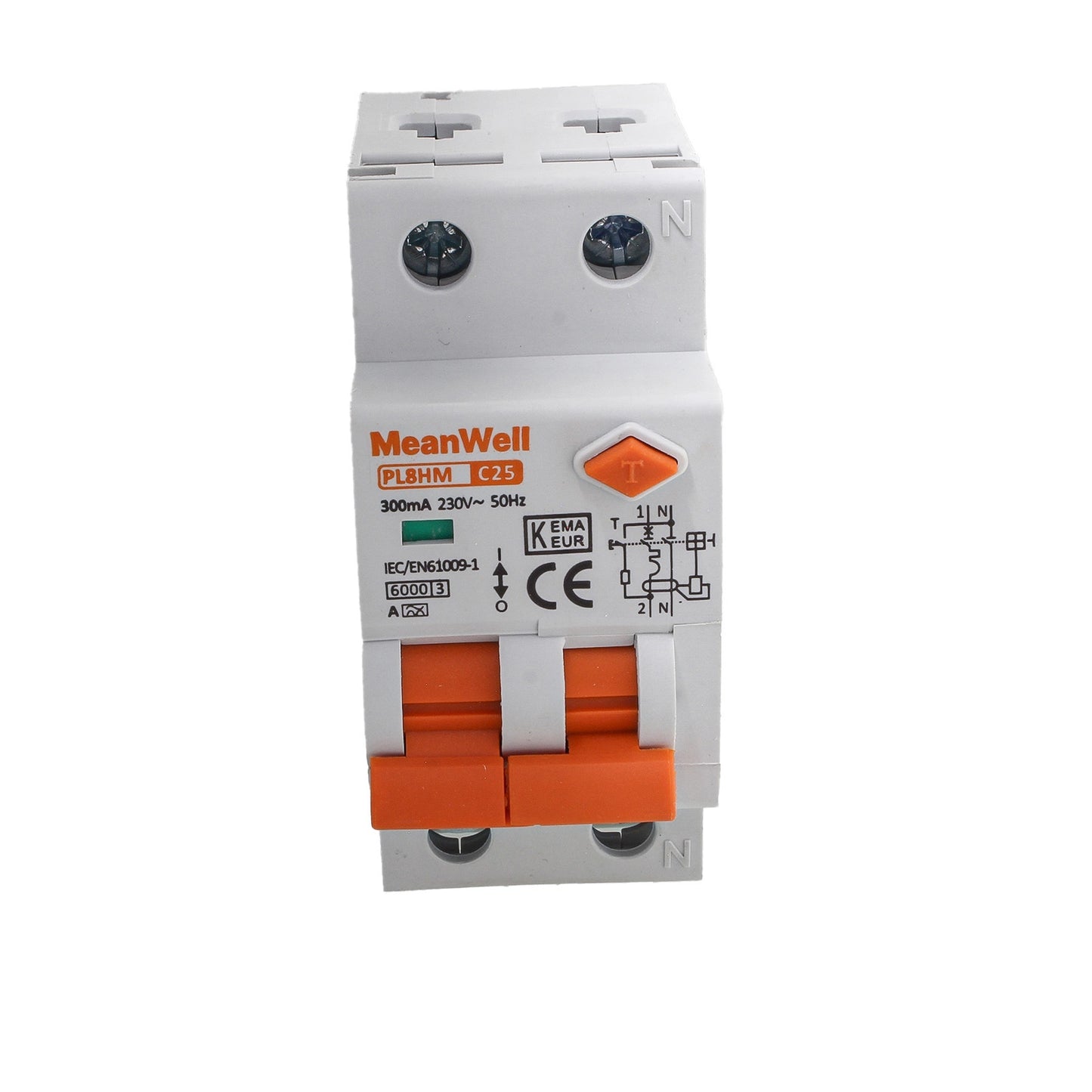 Interruttore Magnetotermico Differenziale Doppia Leva Tipo A Curva C 1P+N 2M 6kA 300mA C25A AC 230V IP20 IEC61009-1