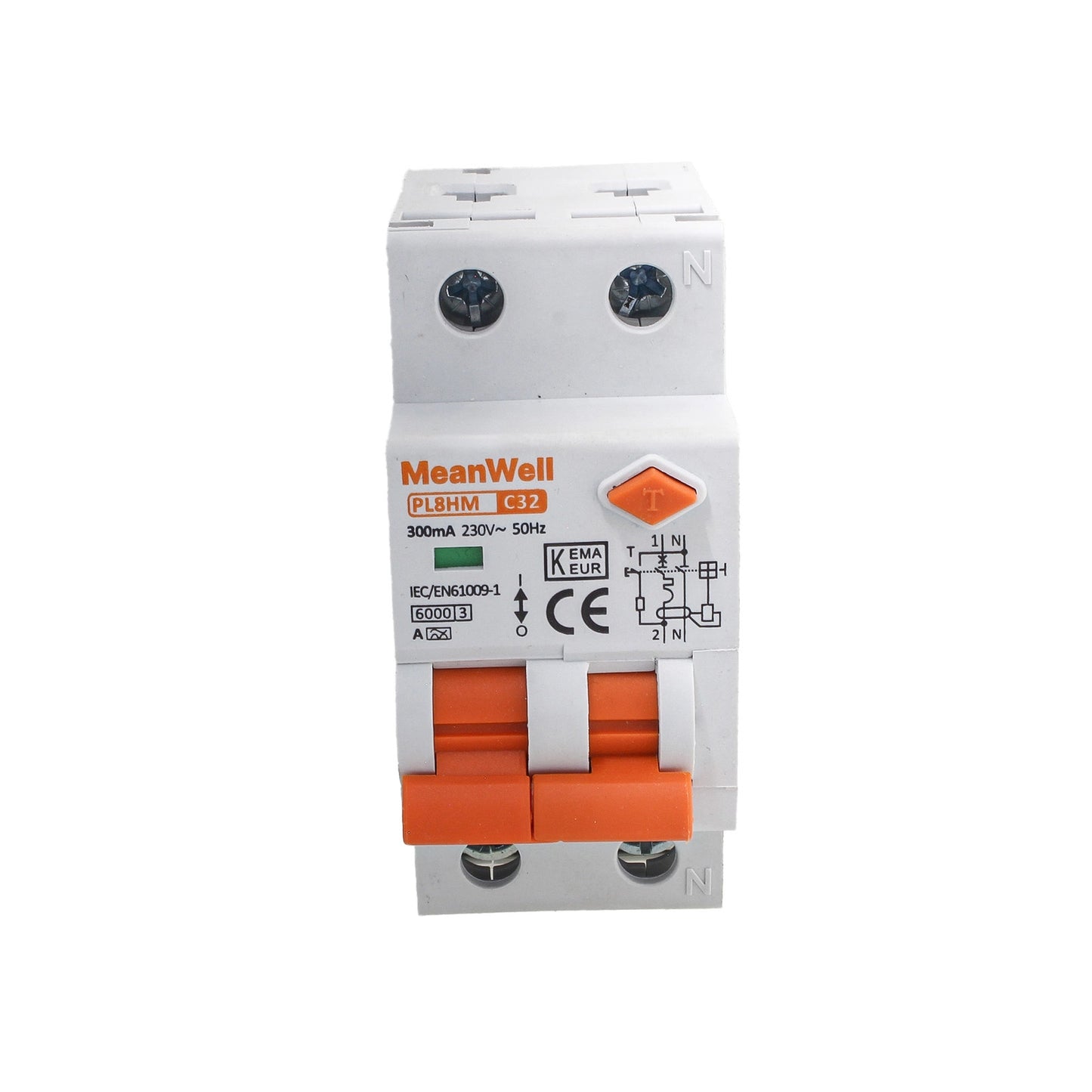 Interruttore Magnetotermico Differenziale Doppia Leva Tipo A Curva C 1P+N 2M 6kA 300mA C32A AC 230V IP20 IEC61009-1